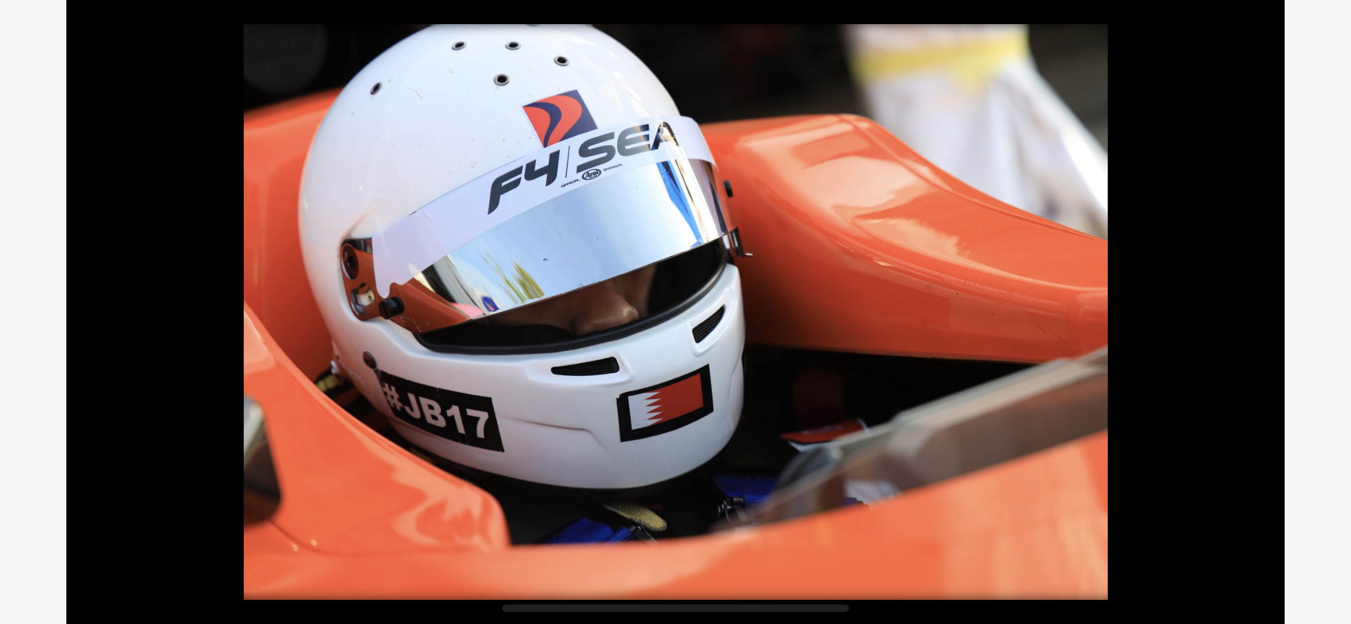 In the cockpit, Bahrain flag on the helmet