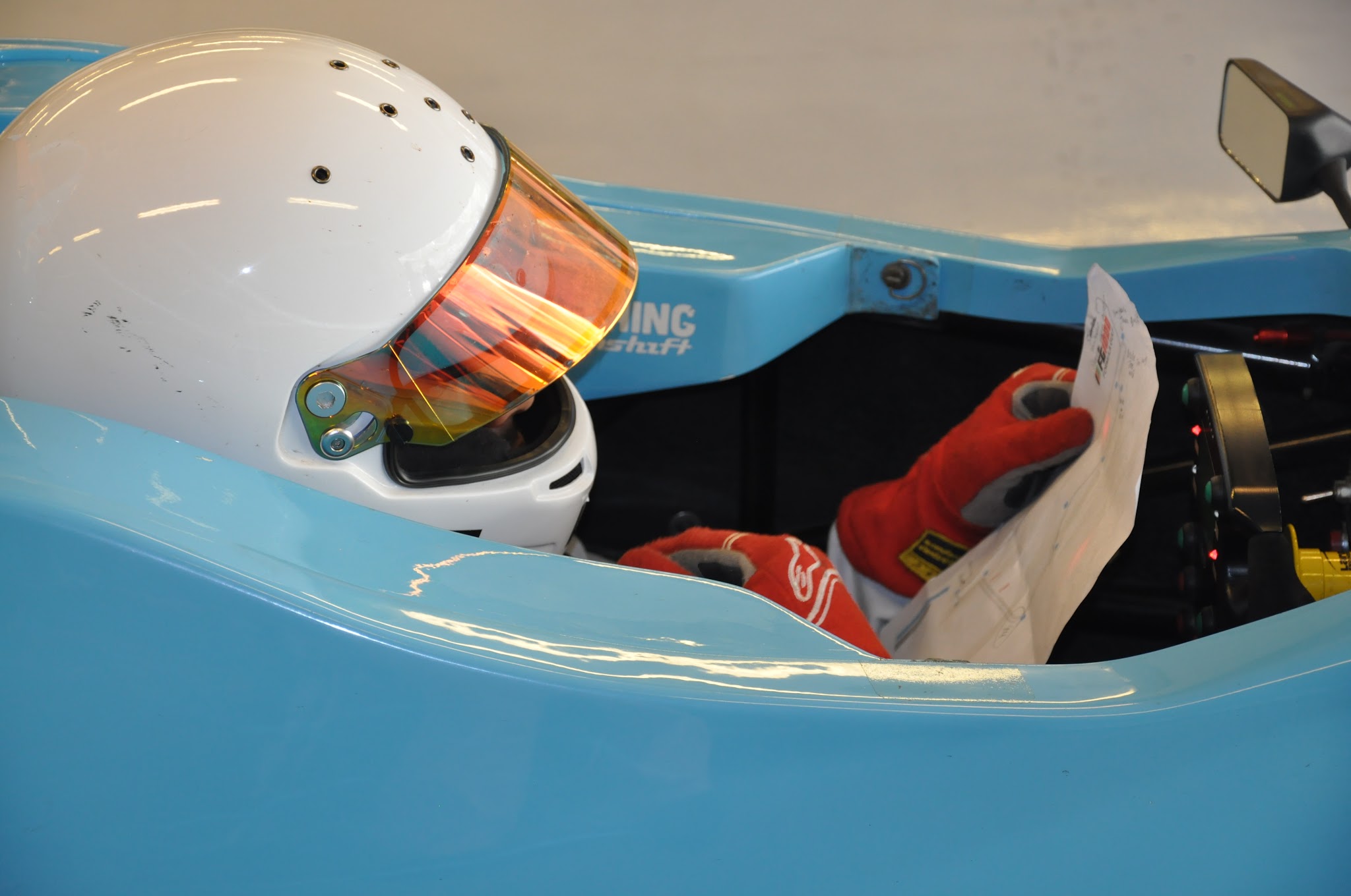 Reading race notes in the cockpit